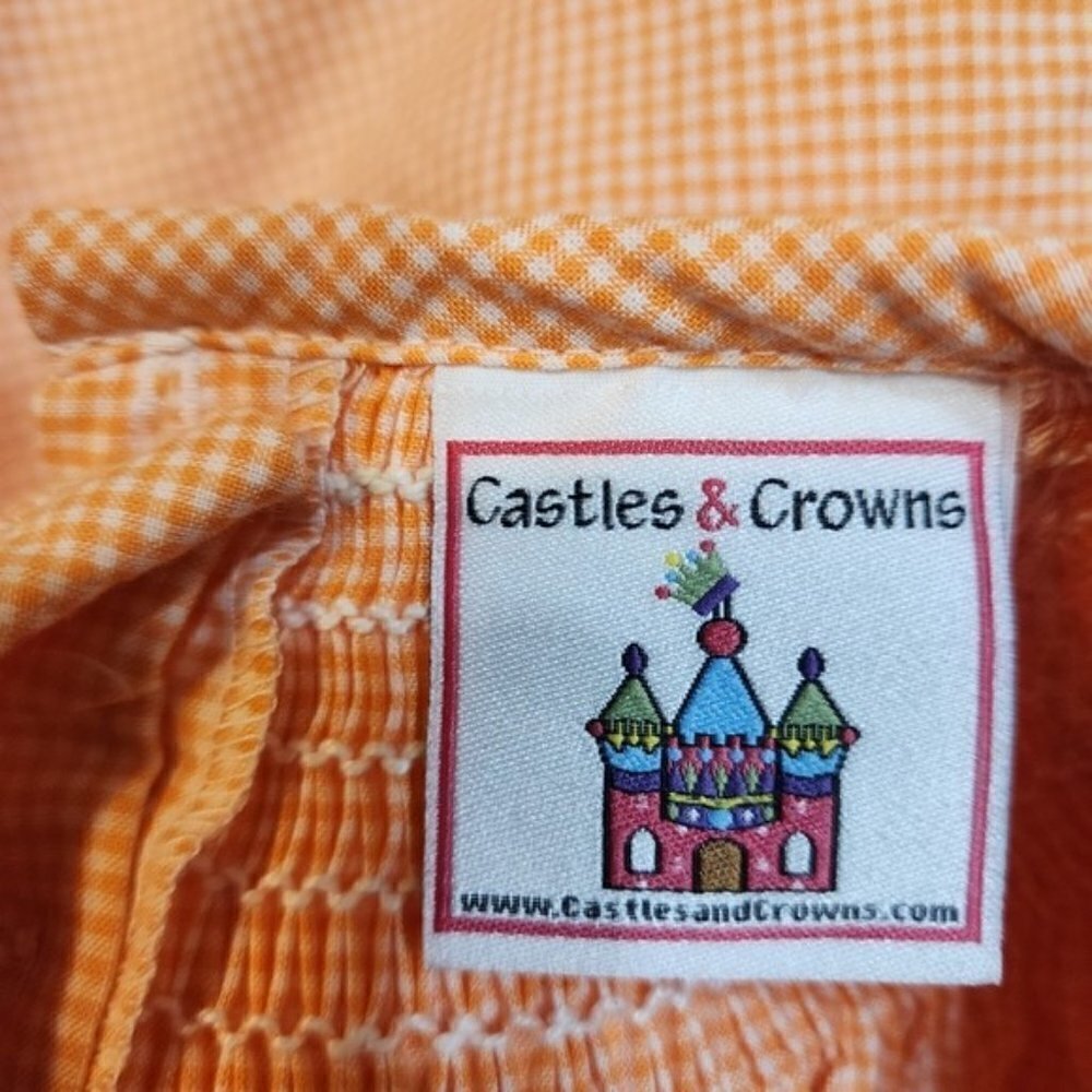 Castles And Crown boutique smocked dress sz 18-24 orange gingham summer - Picture 6 of 8